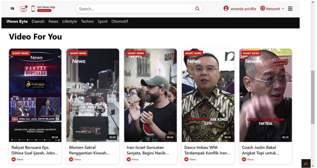 Familiar portal patterns make short video easy to browse. primary interface